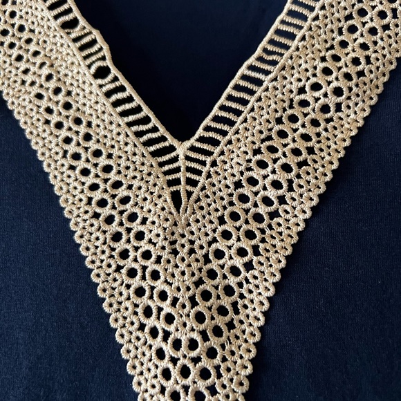 SHEIN Women’s Navy Guipure Lace Panel Drop Shoulder Tee - Picture 6 of 12